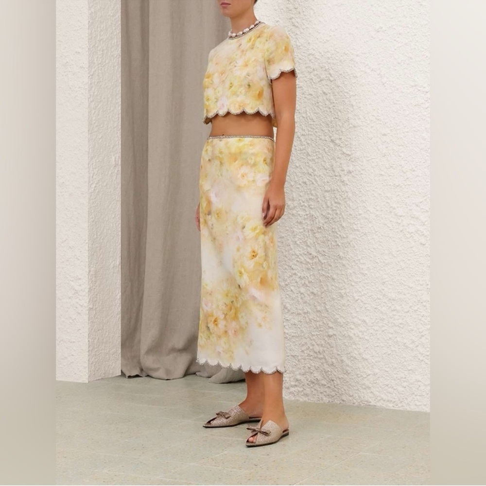 Zimmermann Crush Scalloped Midi Skirt